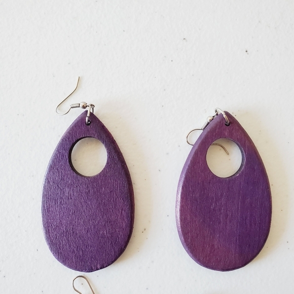 Two Pairs of Chunky Wooden Dangle Earrings Oversized Dangle Boho Retro - Picture 6 of 14